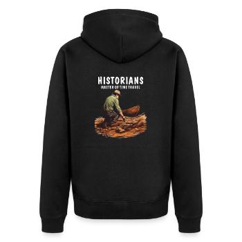 HISTORIANS MASTER OF TIME TRAVEL - Unisex Premium Bio Zip Hoodie - Schwarz - Hinten - Nico (187cm)