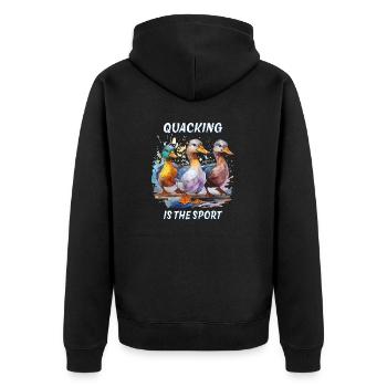 DUCK QUACKING IS THE SPORT - Unisex Premium Organic Zip Hoodie - black - Back - Nico (187cm)