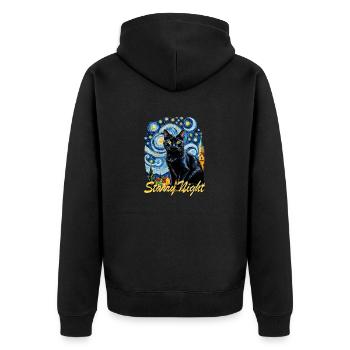 Nachtschwarze Katze Night Black Cat - Unisex Premium Bio Zip Hoodie - Schwarz - Hinten - Nico (187cm)
