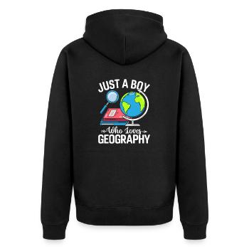 Nur ein Junge, der Geographie liebt Kartographie Lustig - Unisex Premium Bio Zip Hoodie - Schwarz - Hinten - Nico (187cm)