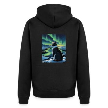 Aurora Feline Watcher - Unisex Premium Bio Zip Hoodie - Schwarz - Hinten - Nico (187cm)