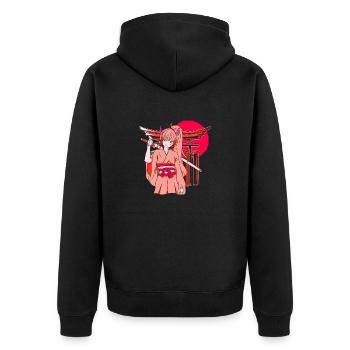 Kanji Katana Japanisches Mädchen Ninja Samurai - Unisex Premium Bio Zip Hoodie - Schwarz - Hinten - Nico (187cm)
