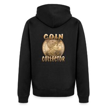 COIN COLLECTOR - Unisex Premium Bio Zip Hoodie - Schwarz - Hinten - Nico (187cm)