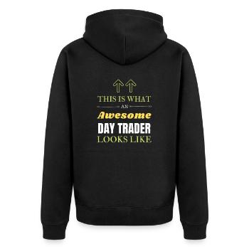 So sieht ein großartiger Daytrader aus - Unisex Premium Bio Zip Hoodie - Schwarz - Hinten - Nico (187cm)