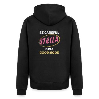 STELLA IS IN A GOOD MOOD - Unisex Premium Bio Zip Hoodie - Schwarz - Hinten - Nico (187cm)