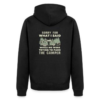 Versuch, das Wohnmobil Camping zu parken - Unisex Premium Bio Zip Hoodie - Schwarz - Hinten - Nico (187cm)