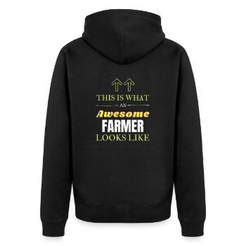 So sieht ein großartiger Landwirt aus - Unisex Premium Bio Zip Hoodie - Schwarz - Hinten - Nico (187cm)