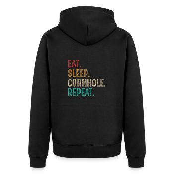 eat sleep cornhole repeat - Unisex Premium Organic Zip Hoodie - black - Back - Nico (187cm)