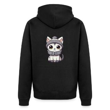 Cat Winter Animal Baby Comic - Unisex Premium Organic Zip Hoodie - black - Back - Nico (187cm)
