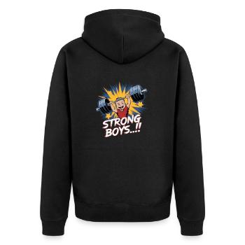 STRONG BOYS - Unisex Premium Organic Zip Hoodie - black - Back - Nico (187cm)
