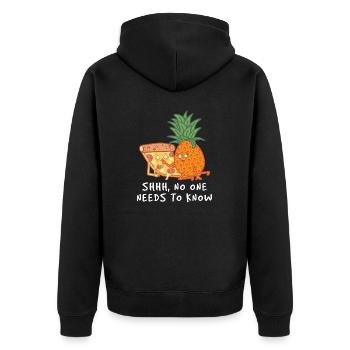 Pizzeria Shhh Niemand muss Pizza kennen - Unisex Premium Bio Zip Hoodie - Schwarz - Hinten - Nico (187cm)