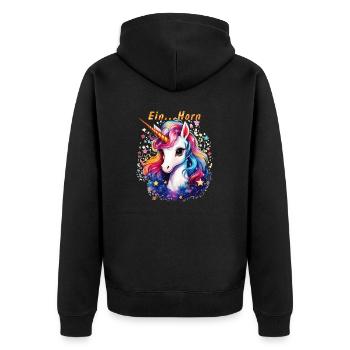 EIN...HORN - Unisex Premium Bio Zip Hoodie - Schwarz - Hinten - Nico (187cm)