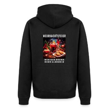 WEIHNACHTSFEIER WENIGER DRAMA - Unisex Premium Bio Zip Hoodie - Schwarz - Hinten - Nico (187cm)