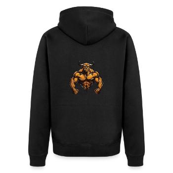 Bulle Stier Muskeln Workout Gym - Unisex Premium Bio Zip Hoodie - Schwarz - Hinten - Nico (187cm)