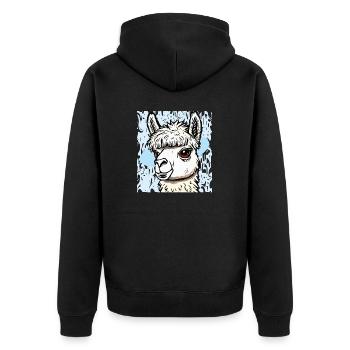 ALPACA HEAD - Unisex Premium Organic Zip Hoodie - black - Back - Nico (187cm)