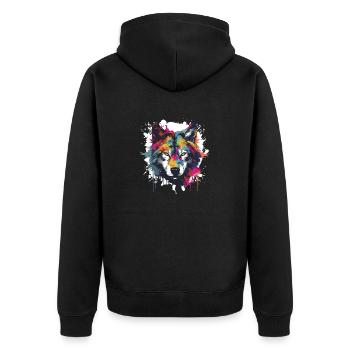 Wolf Kopf Porträt Pop Art - Unisex Premium Bio Zip Hoodie - Schwarz - Hinten - Nico (187cm)