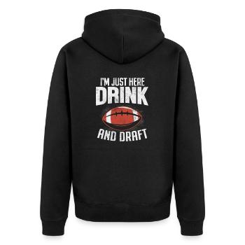 Ich bin nur hier, trinke und drafte lustige FFL-Fantasien - Unisex Premium Bio Zip Hoodie - Schwarz - Hinten - Nico (187cm)