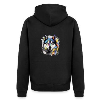Husky Dog Head Portrait Pop Art - Unisex Premium Organic Zip Hoodie - black - Back - Nico (187cm)