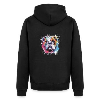 Bulldog Hund Kopf Porträt Pop Art - Unisex Premium Bio Zip Hoodie - Schwarz - Hinten - Nico (187cm)