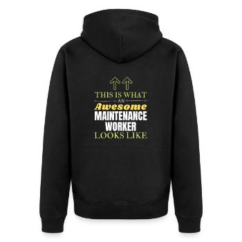 So sieht ein großartiger Wartungsarbeiter aus L - Unisex Premium Bio Zip Hoodie - Schwarz - Hinten - Nico (187cm)