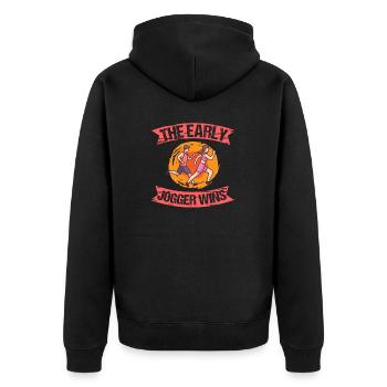 The Early Jogger Wins Jogging Running - Unisex Premium Organic Zip Hoodie - black - Back - Nico (187cm)