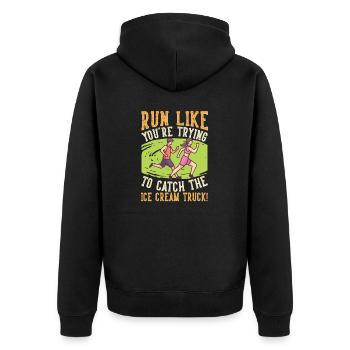 Run To Catch Cream Truck Marathon - Unisex Premium Organic Zip Hoodie - black - Back - Nico (187cm)