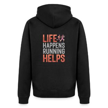 Jogging Happens Running Helps Running - Unisex Premium Organic Zip Hoodie - black - Back - Nico (187cm)
