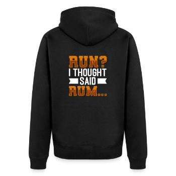 Joggen dachte ich sagte Rum Laufen - Unisex Premium Bio Zip Hoodie - Schwarz - Hinten - Nico (187cm)