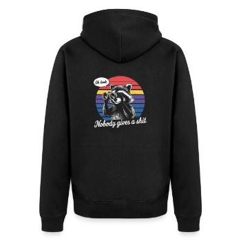 Sarcastic Raccoon - "Oh Look, Nobody Cares" Funny - Unisex Premium Organic Zip Hoodie - black - Back - Nico (187cm)