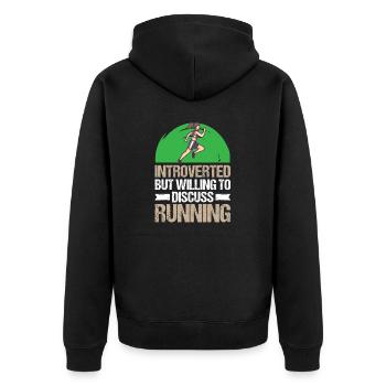 Marathon Willing To Discuss Running - Unisex Premium Organic Zip Hoodie - black - Back - Nico (187cm)