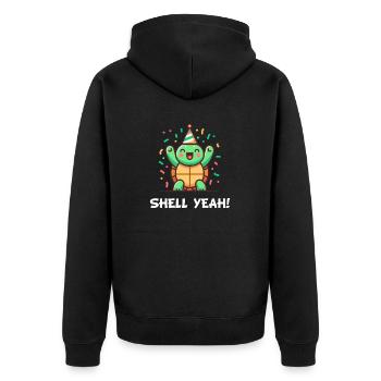 Muschel ja! Celebration Schildkröte - Unisex Premium Bio Zip Hoodie - Schwarz - Hinten - Nico (187cm)