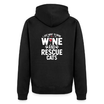 Funny Cat Rescue Pet Shelter Animal Activist Wine - Unisex Premium Organic Zip Hoodie - black - Back - Nico (187cm)