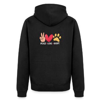 Frieden, Liebe, Rettung, Pflegeheim, Tierheim retten - Unisex Premium Bio Zip Hoodie - Schwarz - Hinten - Nico (187cm)