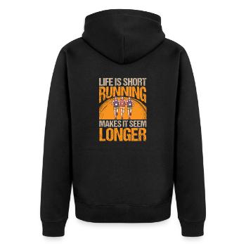 Makes It Seem Longer Jogging Running - Unisex Premium Organic Zip Hoodie - black - Back - Nico (187cm)