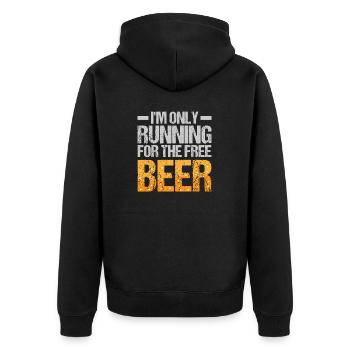 Sprinten für das Freibier Laufen - Unisex Premium Bio Zip Hoodie - Schwarz - Hinten - Nico (187cm)