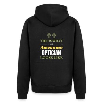 So sieht ein großartiger Optiker aus - Unisex Premium Bio Zip Hoodie - Schwarz - Hinten - Nico (187cm)