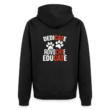 Dedicate Advocate Educate Funny Cat Rescue Animal - Unisex Premium Organic Zip Hoodie - black - Back - Nico (187cm)