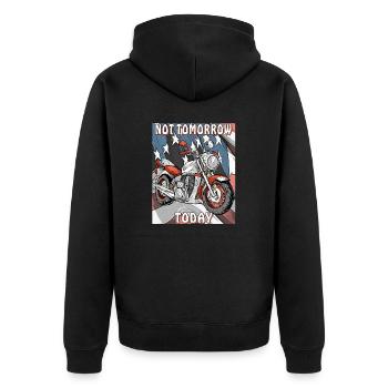 MOTORRAD NOT TOMORROW TODAY - Unisex Premium Bio Zip Hoodie - Schwarz - Hinten - Nico (187cm)
