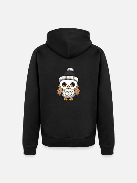 Owl Winter Comic Hat - Unisex Premium Organic Zip Hoodie - black