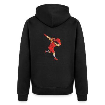 Sport Rugby Dabbing Spieler Fußball - Unisex Premium Bio Zip Hoodie - Schwarz - Hinten - Nico (187cm)