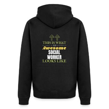So sieht ein großartiger Sozialarbeiter aus - Unisex Premium Bio Zip Hoodie - Schwarz - Hinten - Nico (187cm)