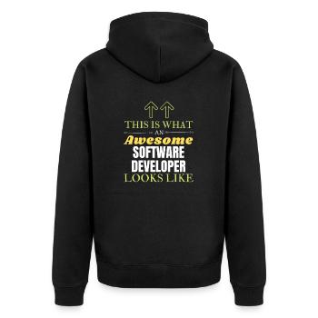 So sieht ein großartiger Softwareentwickler aus L - Unisex Premium Bio Zip Hoodie - Schwarz - Hinten - Nico (187cm)