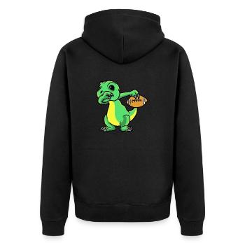 Sport Rugby Fußballer Dino Fußball - Unisex Premium Bio Zip Hoodie - Schwarz - Hinten - Nico (187cm)