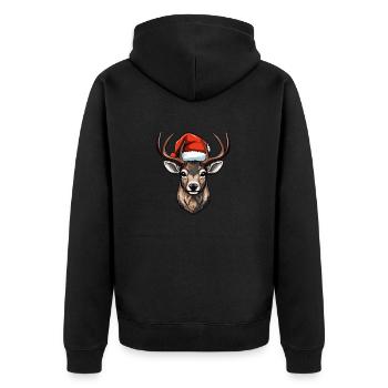 Deer Head Christmas Portrait - Unisex Premium Organic Zip Hoodie - black - Back - Nico (187cm)