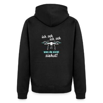 Drohnen - Ich Seh, Ich Seh - Unisex Premium Bio Zip Hoodie - Schwarz - Hinten - Nico (187cm)