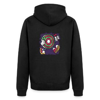 Dartist Darted Dartboard Holding Dart - Veste à capuche bio Premium Unisexe - noir - Dos - Nico (187cm)