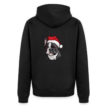 Französische Bulldogge Hund Kopf Weihnachten - Unisex Premium Bio Zip Hoodie - Schwarz - Hinten - Nico (187cm)