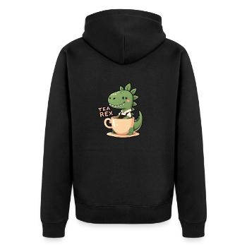 Tea Rex TRex Lederhose - Unisex Premium Bio Zip Hoodie - Schwarz - Hinten - Nico (187cm)