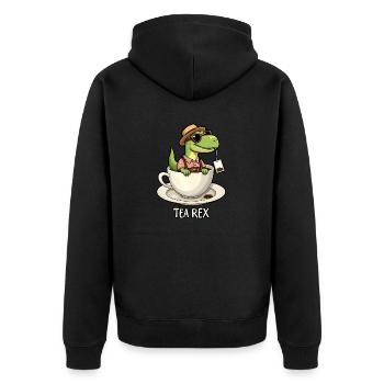 Tea Rex Tyrannosaurus Rex - Unisex Premium Bio Zip Hoodie - Schwarz - Hinten - Nico (187cm)