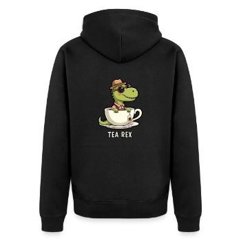 Tea Rex TRex Lederhose - Unisex Premium Bio Zip Hoodie - Schwarz - Hinten - Nico (187cm)